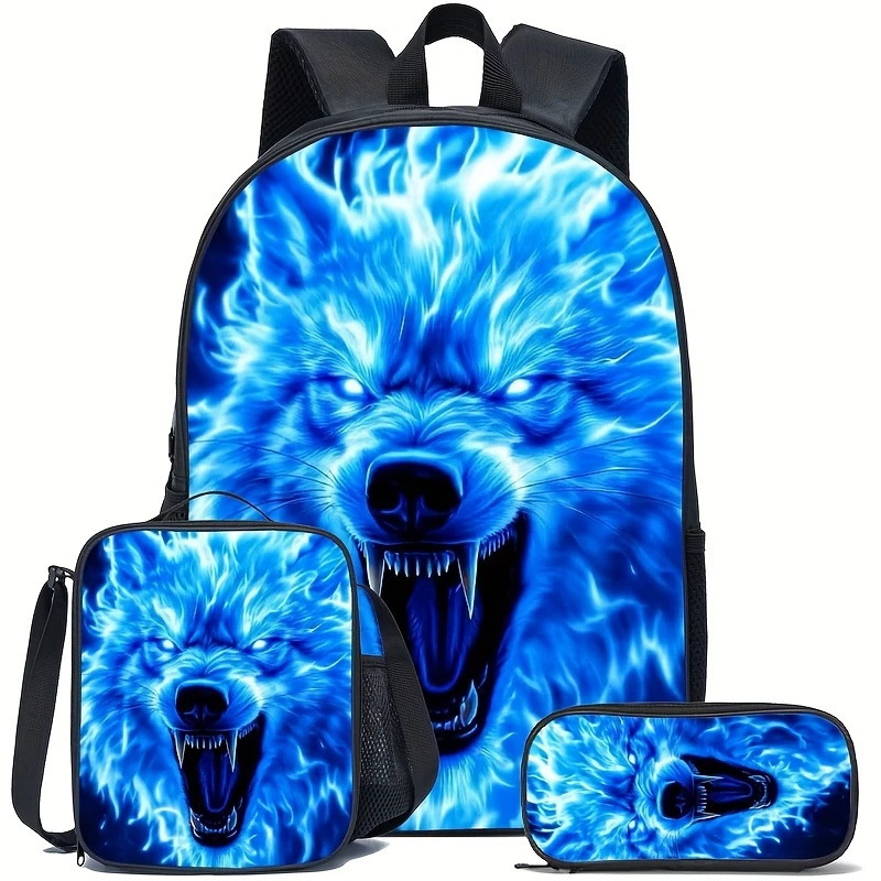 Mochila impresa de venta caliente transfronteriza, mochila escolar para estudiantes de primaria y secundaria, mochila de gran capacidad, bolso, estuche para lápices, juego de tres piezas