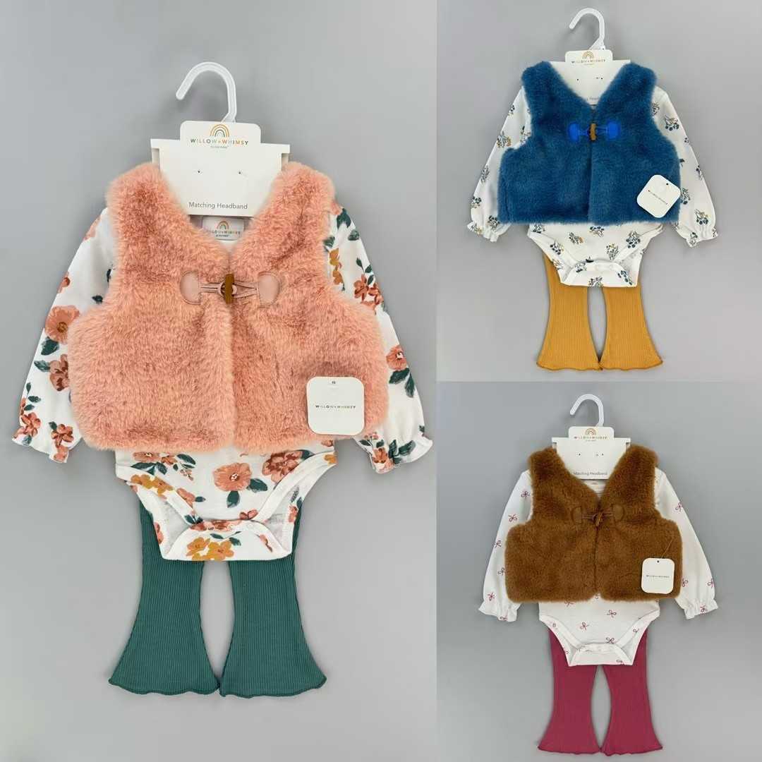 [First-hand batch] willow+whimsy girls' vest 3-piece European fleece jacket set