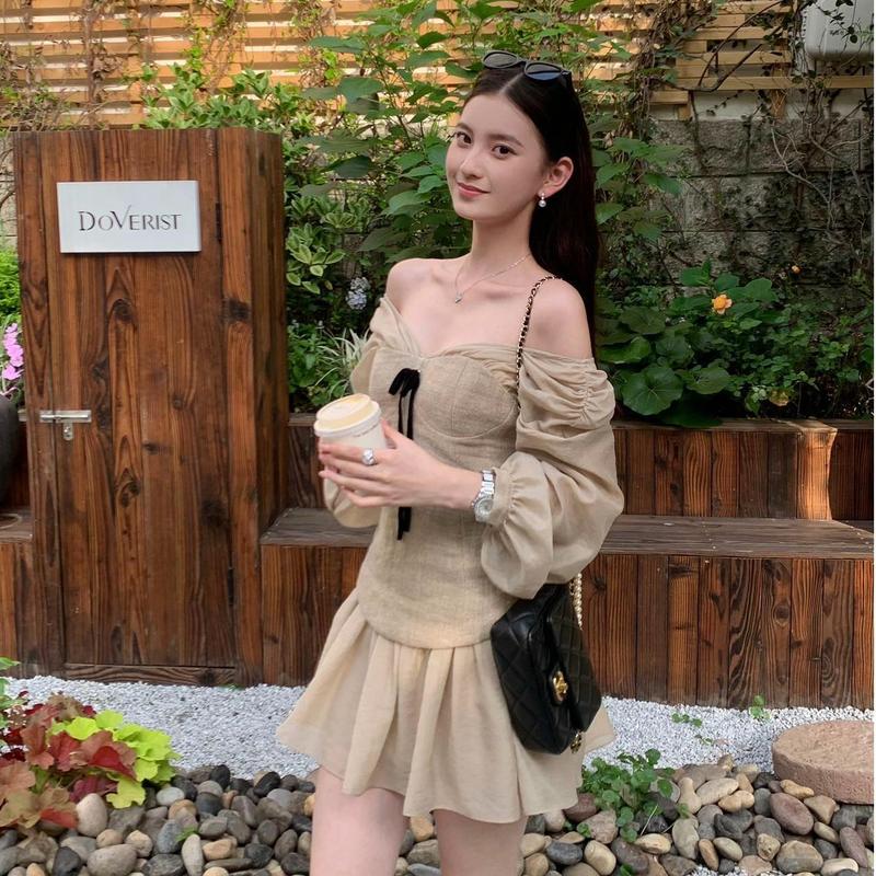 実物在庫ありフレンチライトラグジュアリースプライシングドレス女性用2025夏優しいスタイル美しい痩身ショートスカート|undefined