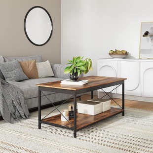 Modern American Style Iron and Wood Coffee Table Multi-functional Lifting Dual-purpose Dining Tea Table Simple Small Apartment Living Room Coffee Lifting Table
