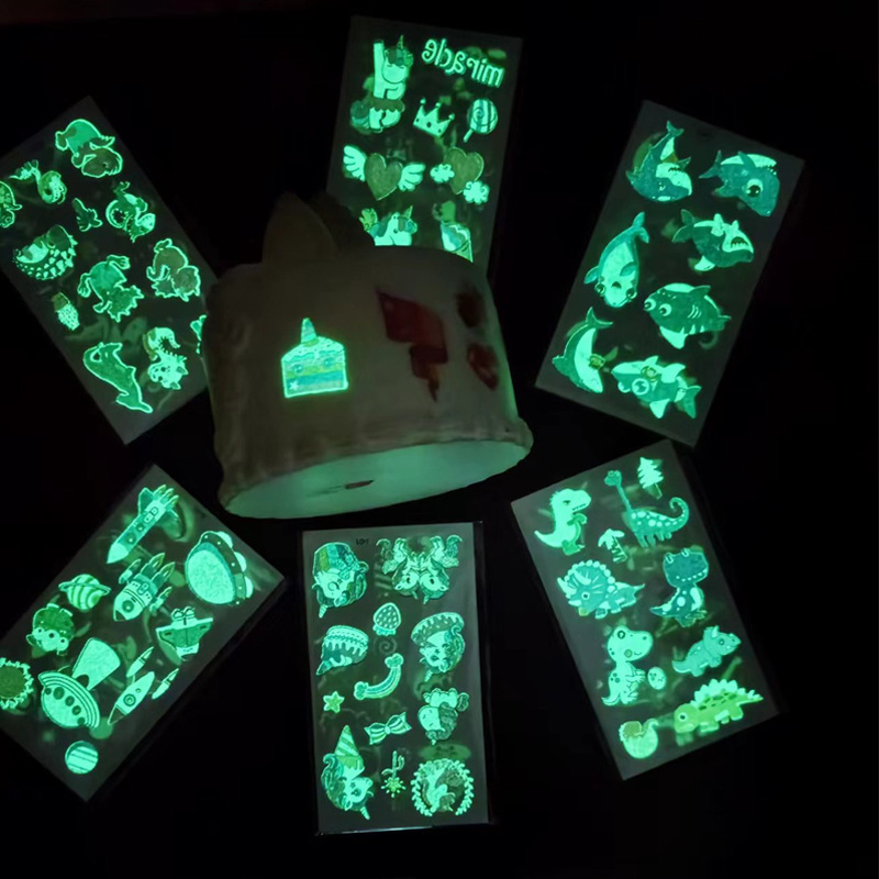 DIY Slow Rebound Luminous Sticker Unicorn Cake Dinosaur Shark Animal Water Transfer Tattoo Sticker