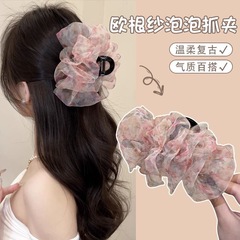 蝶結びヘアピン、雲花柄シアサッカーヘアピン、女性用後頭部グリッパー、高級シャーククリップ、大型ヘアアクセサリー