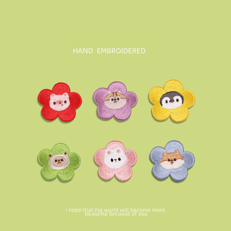 儿童服装彩色花朵刺绣贴 手账iPad手机自粘装饰布贴发夹头饰贴