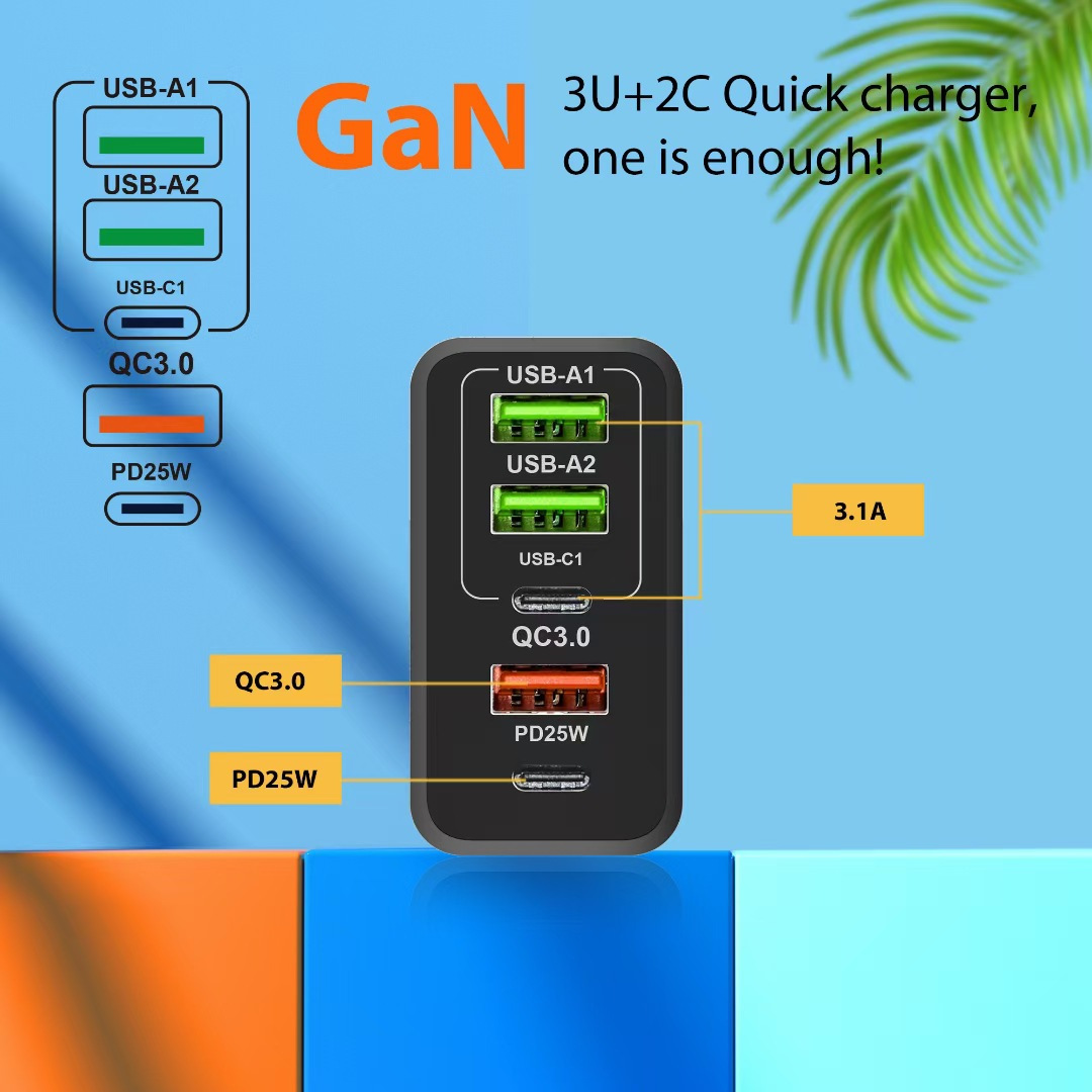 Nuevo PD65W cargador de teléfonos móviles 5V5A Europa y los EE.UU. PD + 3 adaptador USB multipuerto cabeza de carga