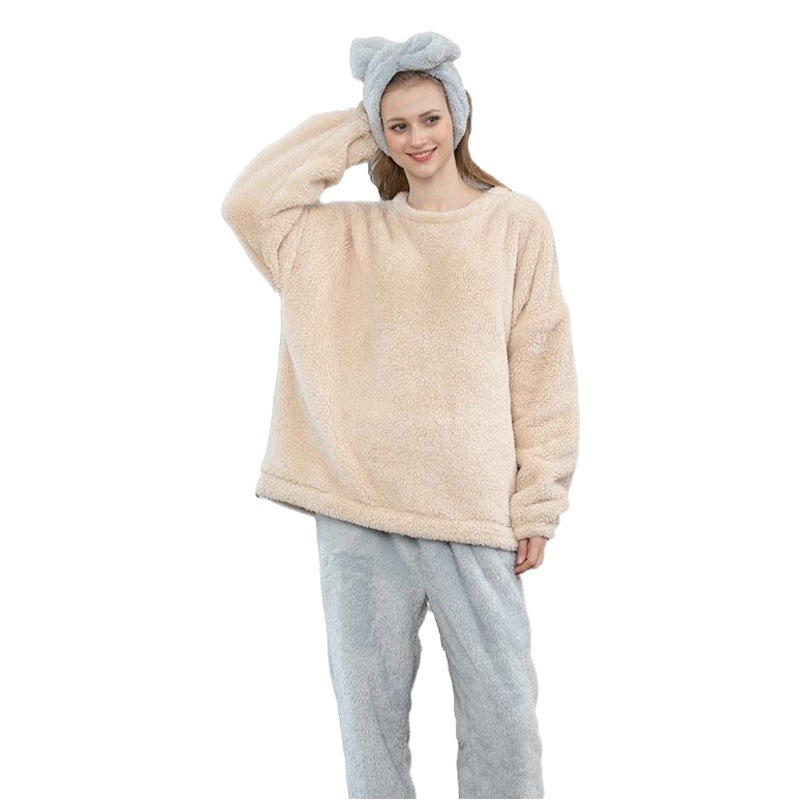 Cross-border Plus size coral fleece pijamas de las mujeres de otoño e invierno de manga larga de las mujeres pijamas homewear traje de pijama de mujer forrado de lana