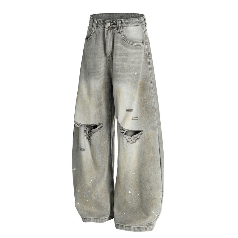 Dc+Fx080 American Retro Cool High-End Splatter Ink Curved Pants Men's Trendy Loose Pants Couple Jeans