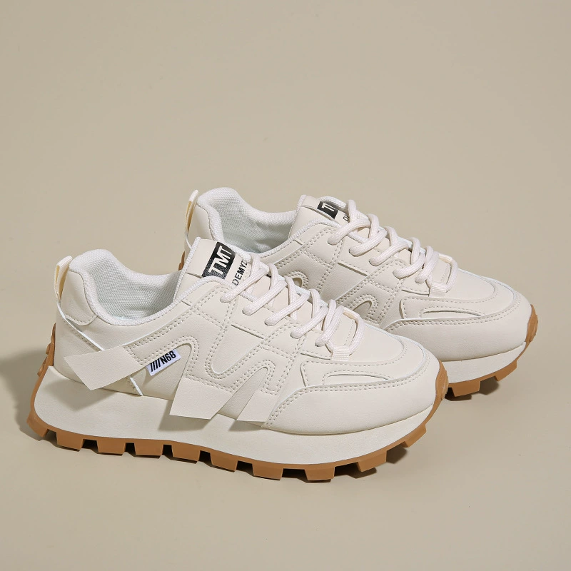 2025 Весна Новые Дышащие Белые Кроссовки Женские Корейский Стиль Универсальные Толстоподошвенные Кроссовки Forrest Gump Спортивные и Повседневные Беговые Кроссовки Dad Shoes