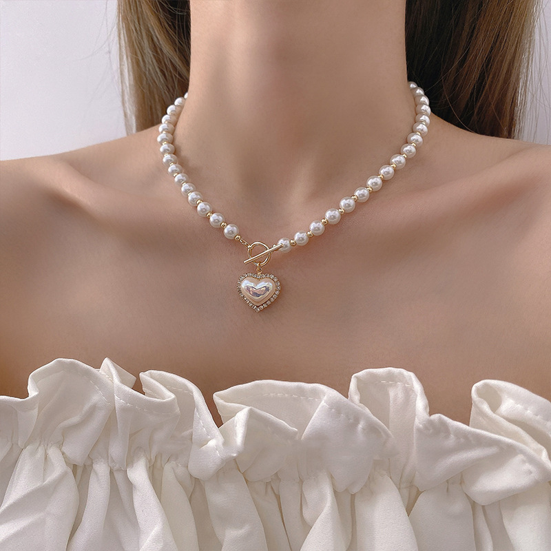 Elegant Heart Shape Imitation Pearl Alloy Splicing Necklace display picture 2