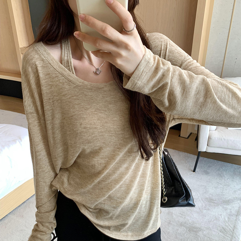 Irina Spring and Summer Round Neck Two-piece Sunscreen Blouse Women's 2025 Casual All-match Loose Lazy Thin Top for Women