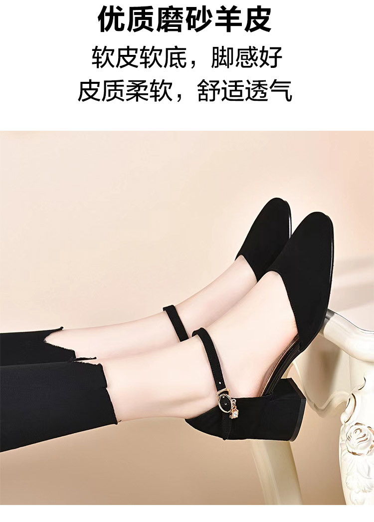 Sandal cao gót nữ quai ngang gót vuông da lộn — Màu đen Cashmere chi tiết 4