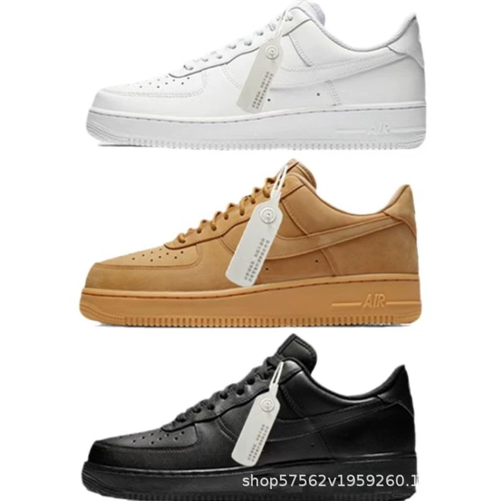 Путянская обувь Air Force One Чистая белая ржаная коричневая мужская обувь Женская обувь AF1 Спортивные повседневные кроссовки Низкие белые туфли