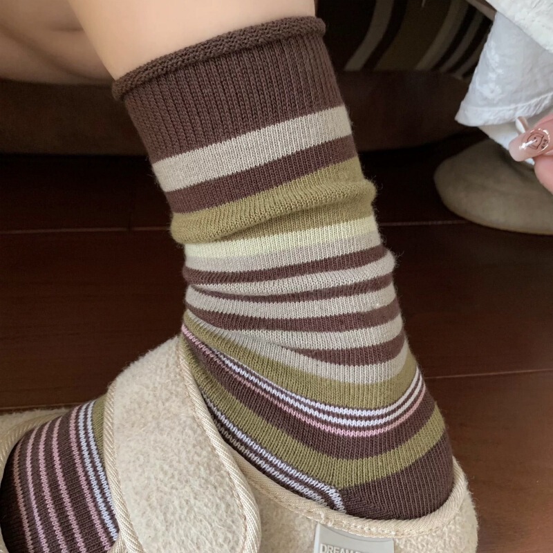 2025 Autumn and Winter Trendy Color-Block Striped Slouch Socks American Style Unique Retro Mid-Calf Socks Seamless Versatile Women's Socks 2025 Autumn and Winter Trendy Color-Block Striped Slouch Socks American Style Unique Retro Mid-Calf Socks Seamless Versatile Women's Socks