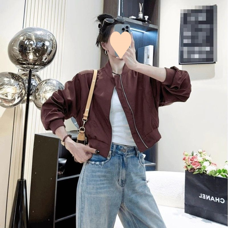 早秋女短款百搭休闲夹克上衣小个子简约时尚立领棒球服运动外套潮|undefined