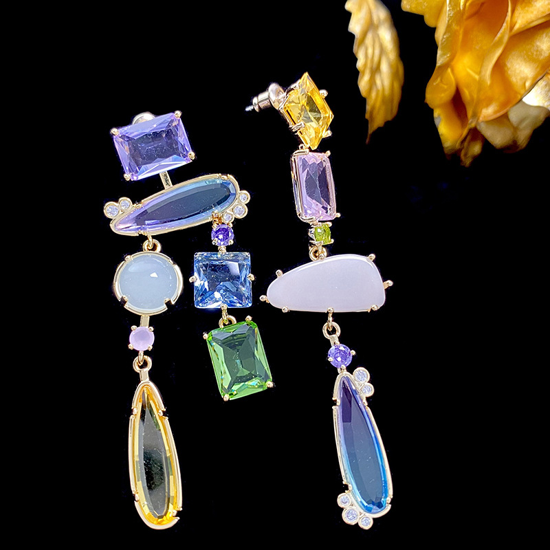 15g Weight Zircon Inlay Material Drop Earrings Classification 1 Pair Glam Irregular Inlay 925 Sterling Silver Copper Zircon Drop Earrings