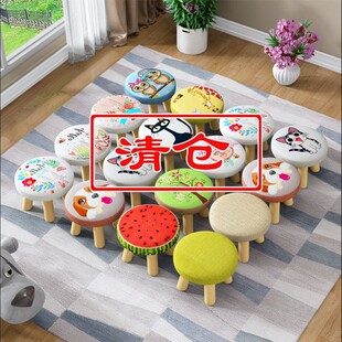 Mushroom stool fabric solid wood cartoon children's low stool adult small bench living room round shoe changing stool mushroom stool minimalist 2