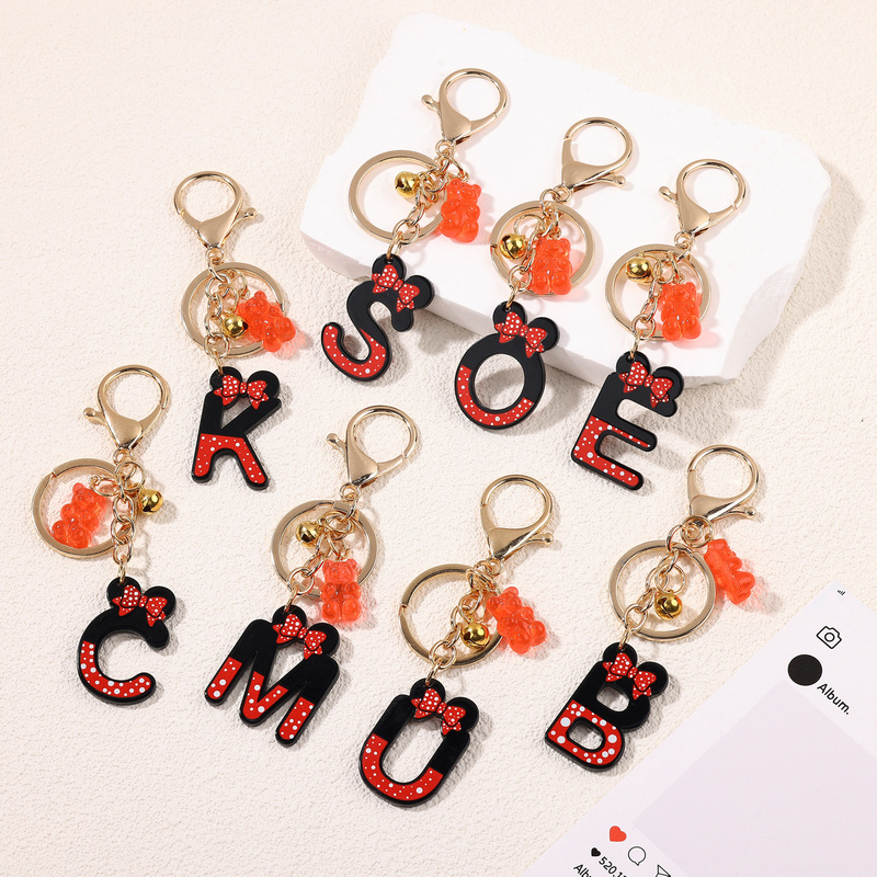 Mickey Mouse Series 26 Letters Acrylic Bear Bell Keychain Bag Pendant
