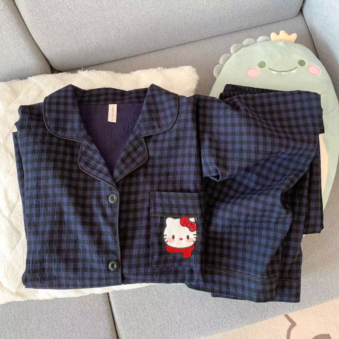 KT gato pijama de dibujos animados de primavera y verano nubes de algodón pantalones de manga larga dos piezas estudiantes textura encantadora ropa doméstica de niña