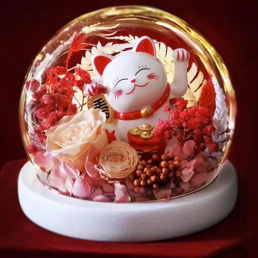 Rosa eterna luz de la noche flor eterna luz de la noche fortuna gato decoración del coche regalo de cumpleaños para novia Día del Maestro