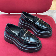 2024新款A 复古黑色小皮鞋女伦风方头厚底松糕百搭时尚乐福鞋女