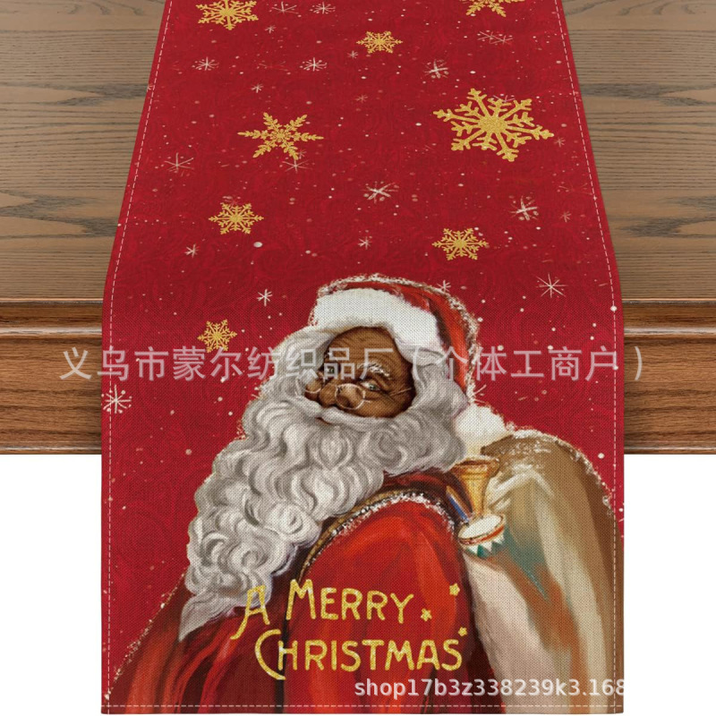国境を越えたアマゾン希音爆金クリスマステーブル旗冬雪だるまサンタクロースプリントテーブルマット亜麻|undefined