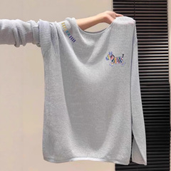 欧洲站高端2025秋季新款女装蓝色小马针织T恤高级感穿搭上衣欧货