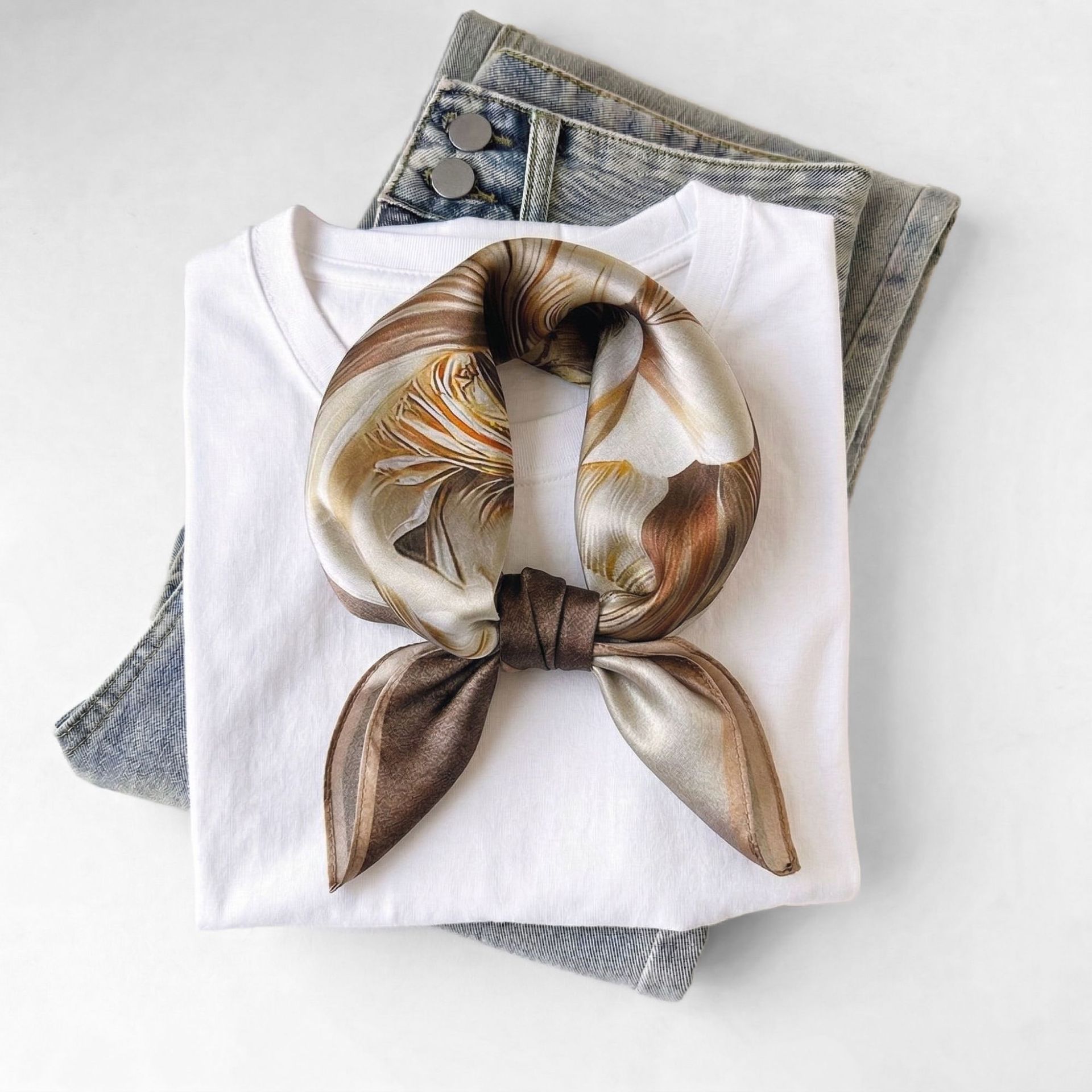Spring/Autumn Fashion Silk Scarf, Mulberry Silk Square Scarf For Women, Thin Necktie, Gift Ready, French Satin Silk - Thumbnail 6