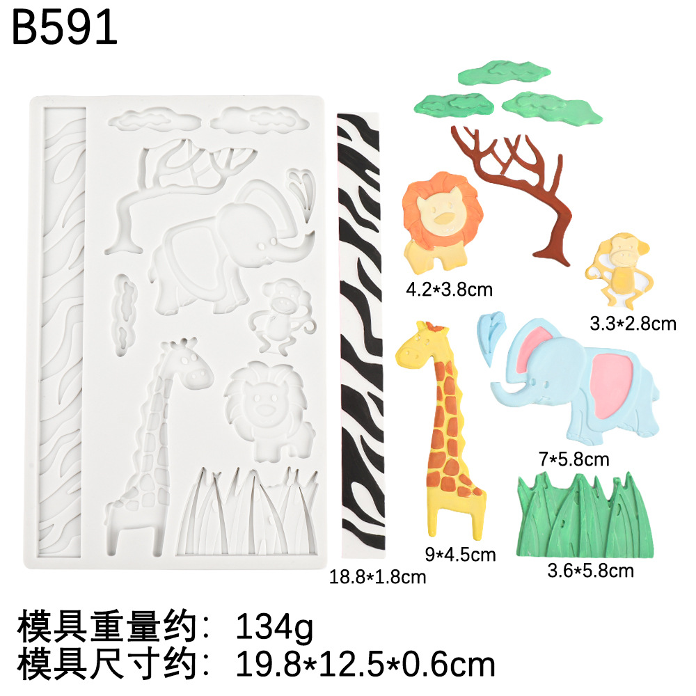 Dibujos animados león jirafa africano animal molde de silicona bricolaje mono elefante pastel de fondant chocolate para hornear