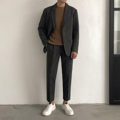 Thickened Autumn/Winter Wool Blazer Set for Men - Casual Outerwear Suit, Stylish Men's Top, Single Blazer, Korean Style, Short Length