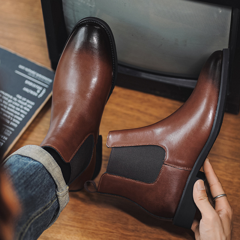Chelsea boots 2026 new model, large size men's short boots, retro pointed toe, European and American style Chelsea leather boots, trendy, available for dropshipping