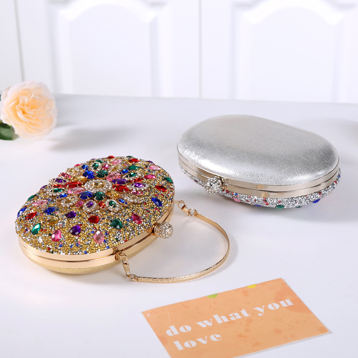 337g Weight Polyester Lining Material Lock clasp Closure Type Top Handle Strap Type Evening Bag Bags Type Party Occasion Pu Leather Material Printing Pattern All Seasons Season Women's Gender Diamond Design Elegant Style Oval Shape Small Size Pu Leather Printing Oval Evening Bags 34