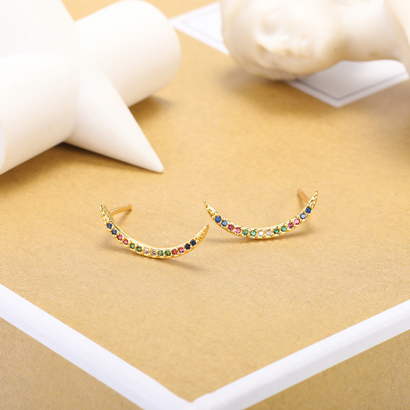 Fashion Colored Zircon Series Cross-border New Willow Crescent Earrings display picture 1