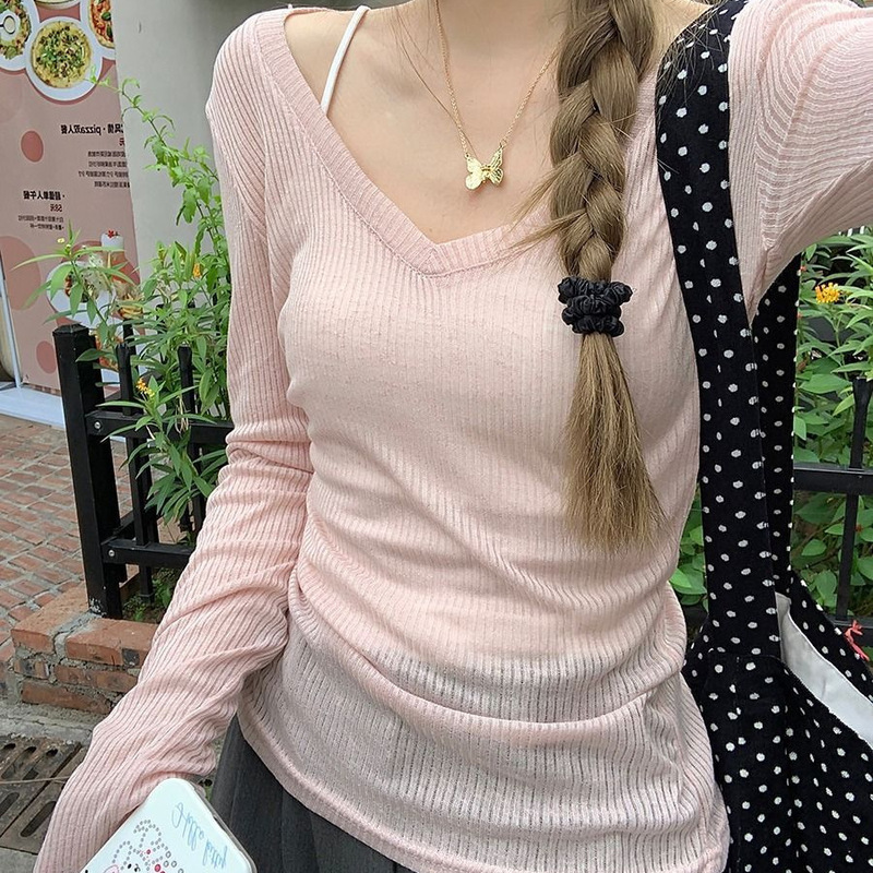 2025 New Style Thin Micro-transparent V-neck Sunscreen Long-sleeved T-shirt Women's Summer Korean Style Chic Casual Slim-fit Blouse Top