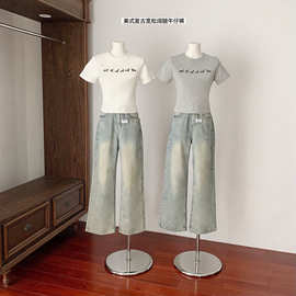 2025春季新款美式复古宽松垂感阔腿牛仔裤五分裤