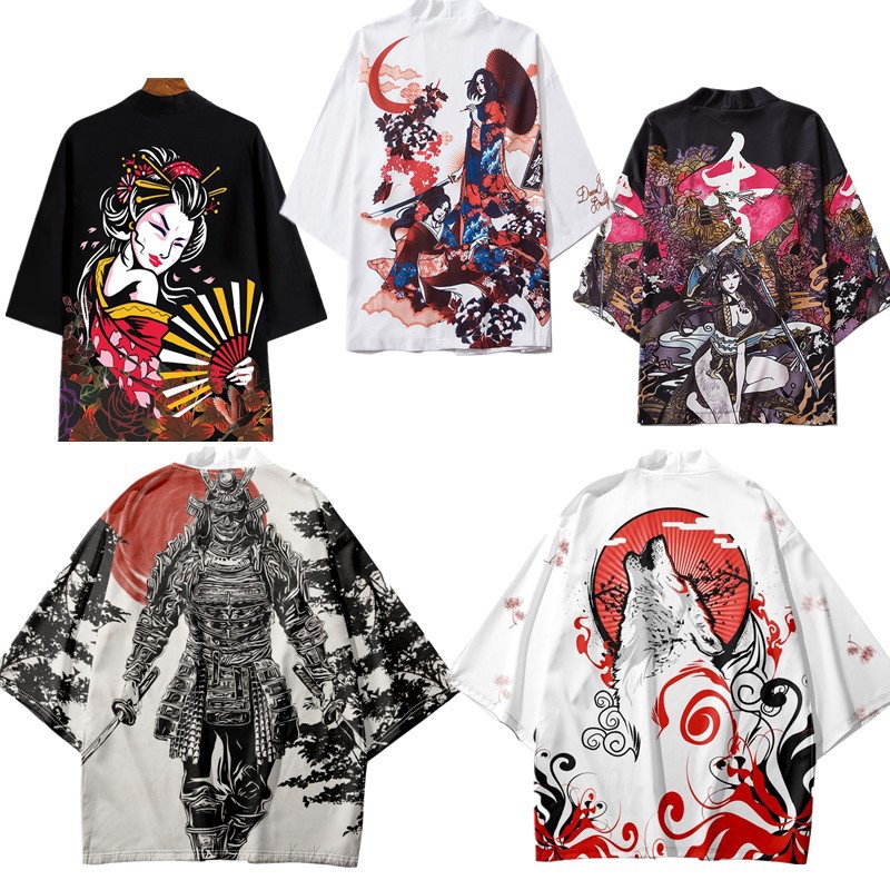 Summer 2025 New Japanese Ukiyo-e Harajuku Kimono Cloak Feather Woven Robe 3D Digital Printed Cardigan Hanfu