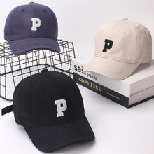 春秋款儿童帽子棒球帽韩国ins字母P鸭舌帽纯色帽子夏季户外遮阳帽