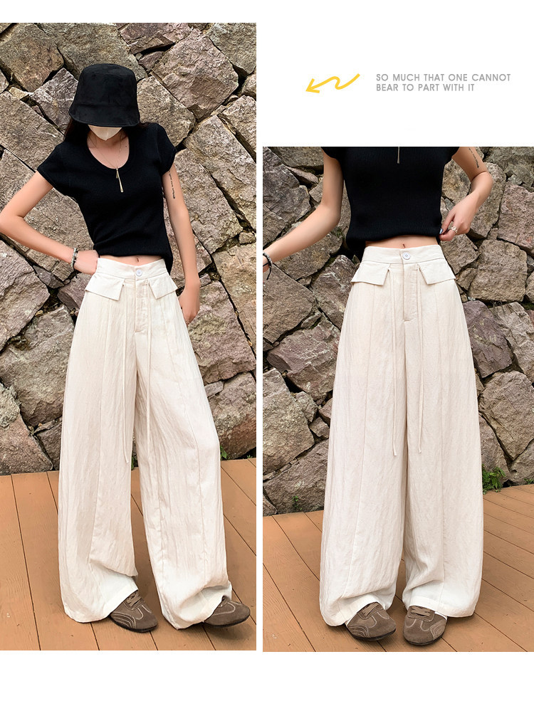 Quần tây nữ ống đứng cạp cao suông rủ chất liệu bông băng mát mẻ — Trắng Extended chi tiết 31