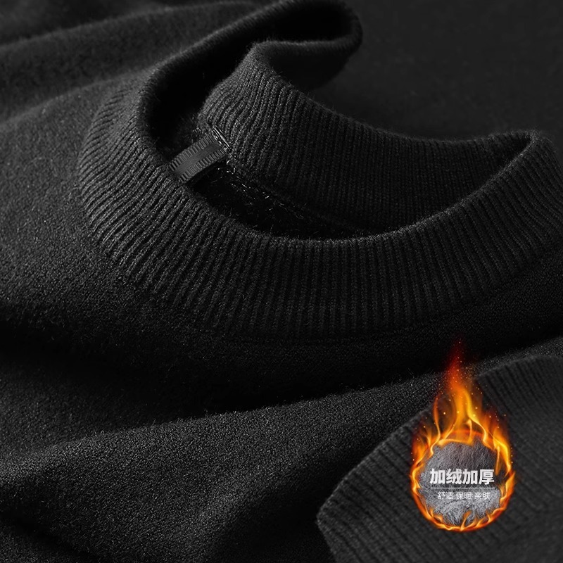 Men's soft keep warm velvet solid color knitted winter sweater with…