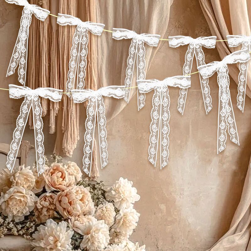 White Lace Bow Banner Wedding Party Backdrop Decoration Girly Atmosphere Hanging Ornaments Wholesale from Manufacturer White Lace Bow Banner Wedding Party Backdrop Decoration Girly Atmosphere Hanging Ornaments Wholesale from Manufacturer
