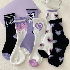 Women's Crew Socks with Ins Trend Personality Heart Letters Four Seasons Style American Purple Series Versatile Sports Student Socks