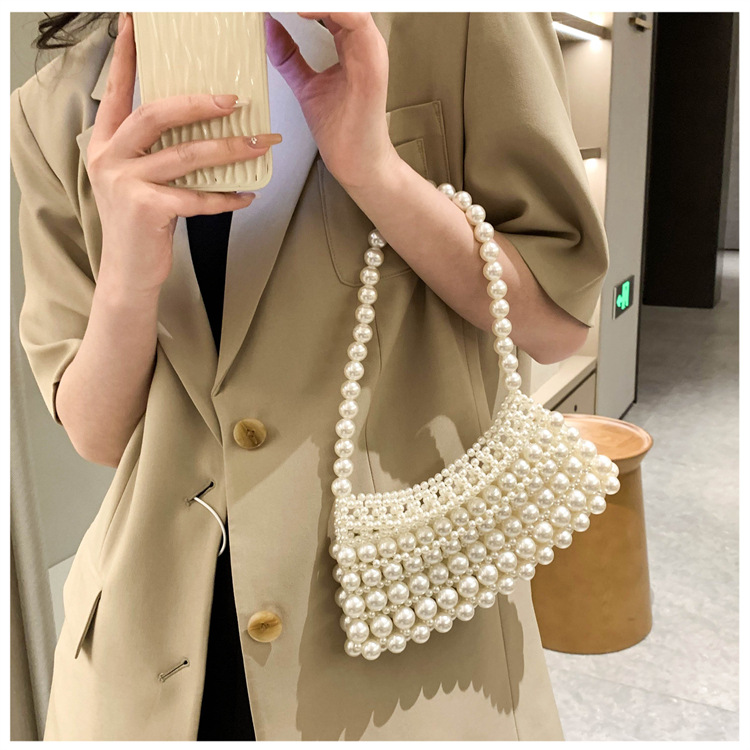 Mujeres Todas Las Temporadas Perla Artificial Color Sólido Elegante Oval Abierto Bolsa Para Las Axilas display picture 22