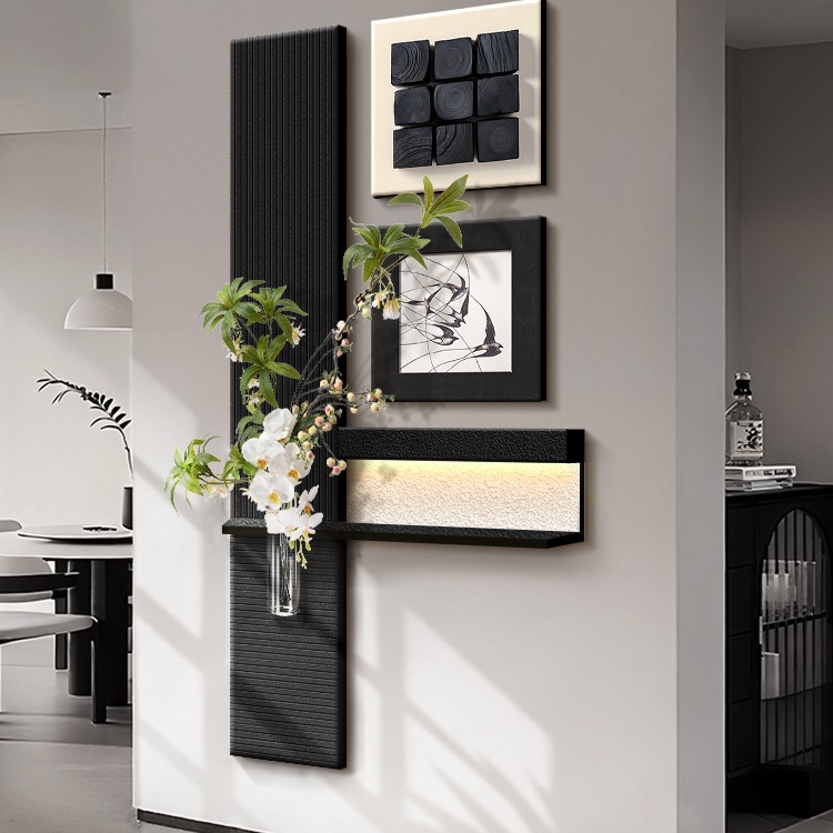 意式极简玄关装饰画入户正对门走廊过道挂画立体水培绿植造景壁画