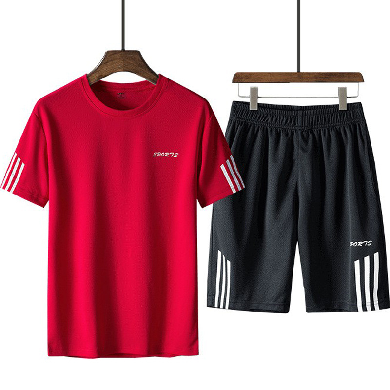 Set de mangas cortas de verano para hombres delgado acondicionamiento rápido ropa de secado hombre juego deportivo casual pantalones cortos sueltos dos piezas para correr