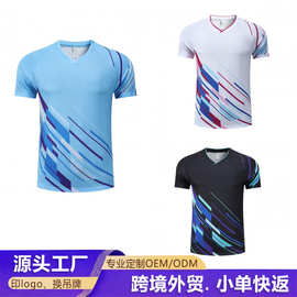外贸新款定制羽毛球服 速干排汗耐磨短袖 户外运动比赛训练球衣
