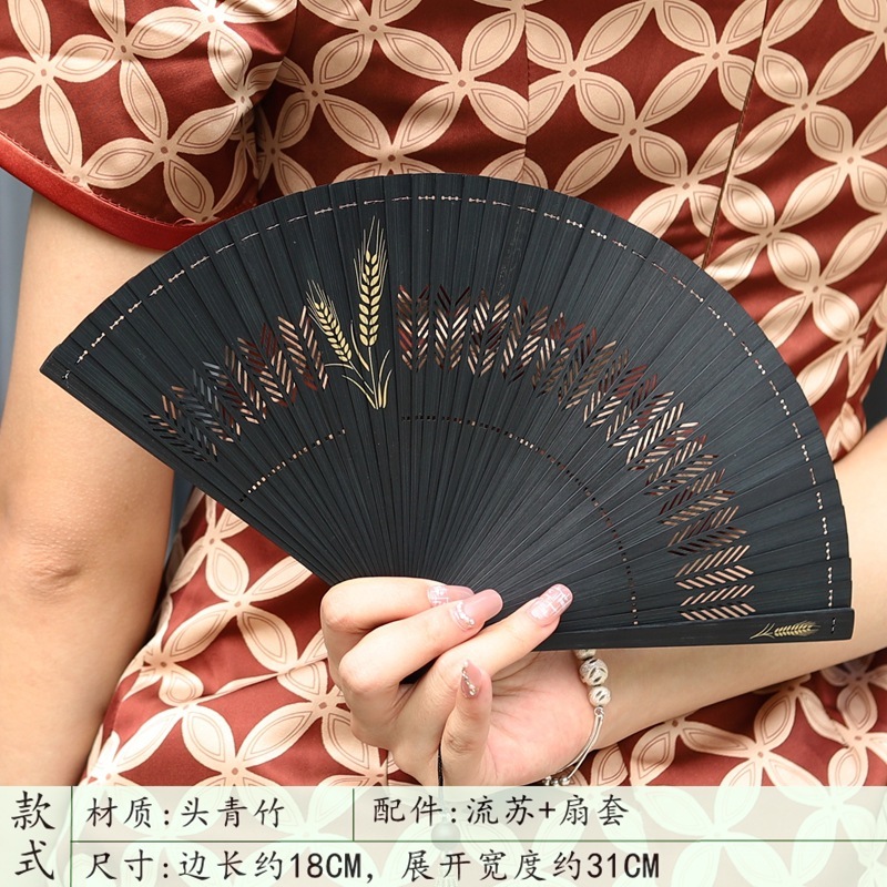 古风扇子纯色果绿色全竹小折扇女式随身夏季折叠复古汉服旗袍舞蹈|undefined