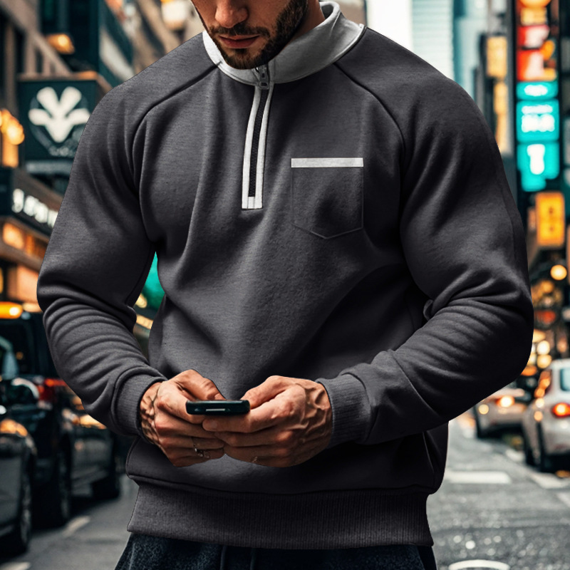 Men's Half Zip Sweatshirt With Stand Collar For Autumn And Winter_voghion.com