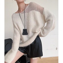 法式慵懒风羊毛混纺一字领露肩毛衣女2025秋冬新款宽松针织衫上衣