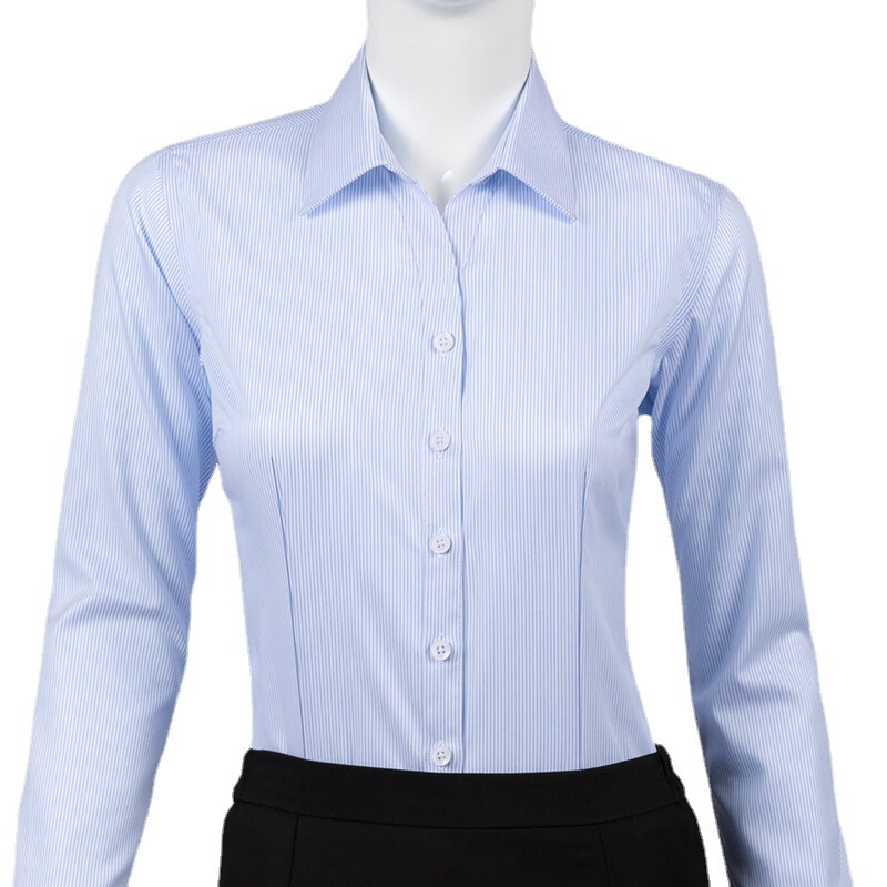 Women's Long-Sleeved Shirt, Slim-Fitting Professional Workwear White Shirt, Women's Pure Cotton, No-Iron, Factory Wholesale, Shaping, Commuter Style