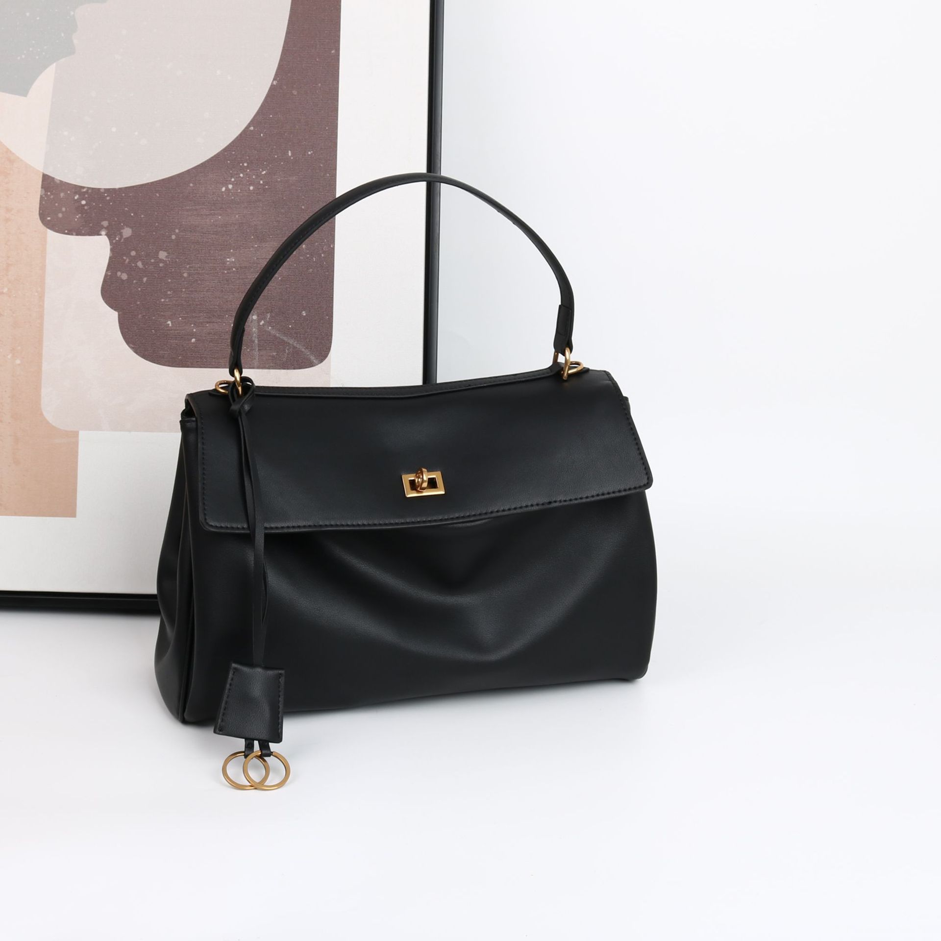 bag新款B家同款松弛感大小号真皮锁扣手提包单肩斜挎包