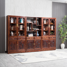 仿古实木中式陈列书架书橱隔断办公室榆木书架三组合书柜古典家具