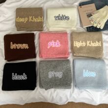 （可定制刺绣）韩系少女风纯色羊绒小围巾秋冬氛围感针织保暖围脖